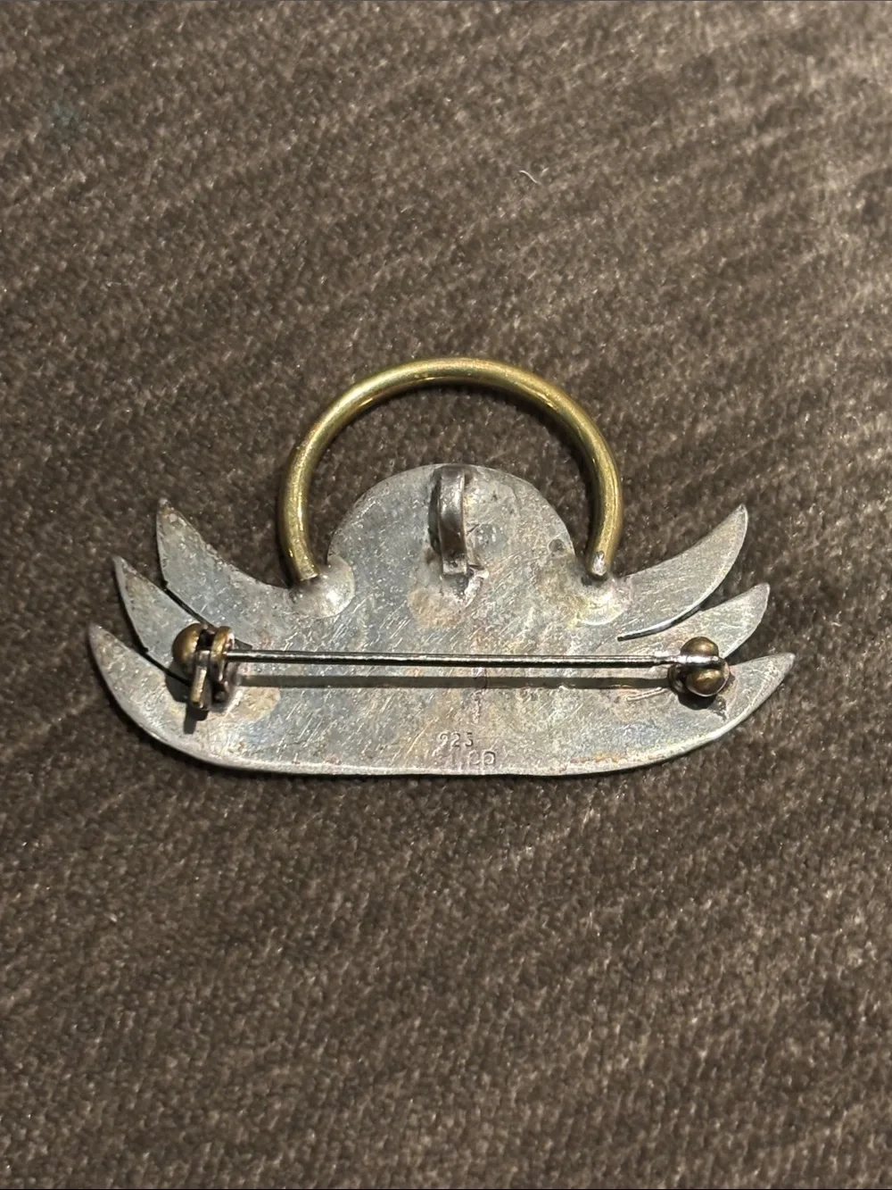 .925 Sterling Silver Angel Wing Brooch Pendant Pin - Real Silver Brass